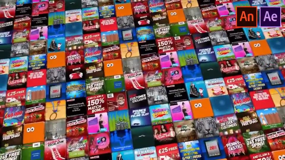 Wall of animated banner ads from 2006 to 2019